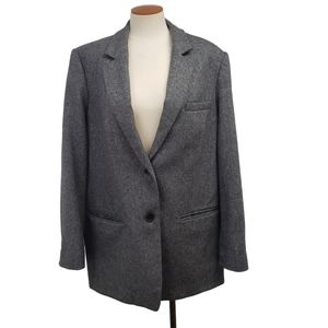 Everlane Oversized Blazer Black Gray Herringbone Lined Two Button Jacket Size 14